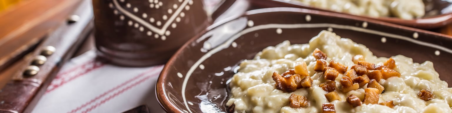 Bryndzove halusky served with sour milk