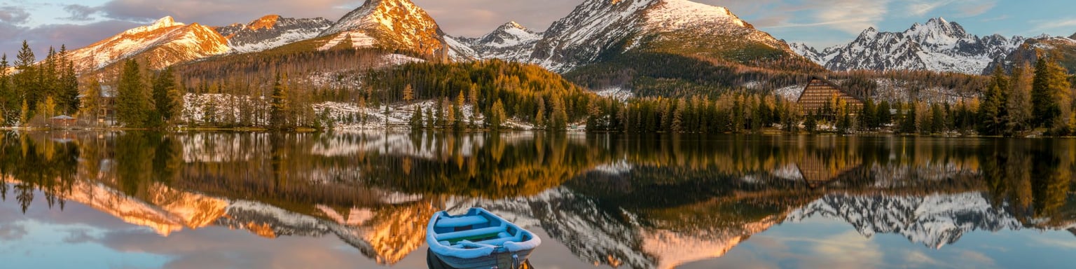 A frosty morning over Strbske Pleso, a mountain lake, in the High Tatras, Slovakia