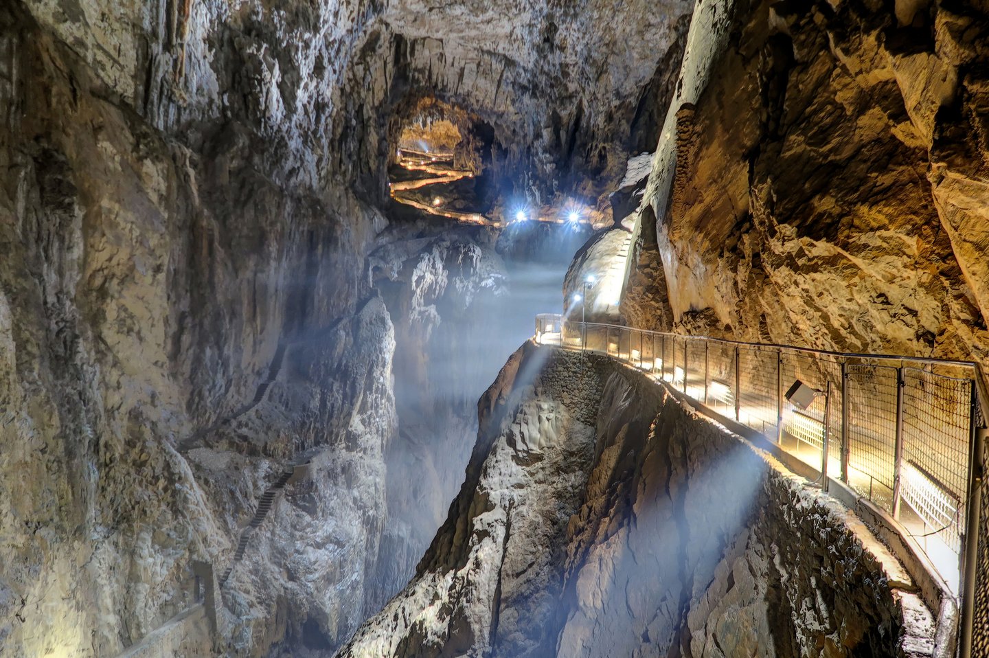 Illuminated boardwalks in the Skocjan Caves, Slovenia