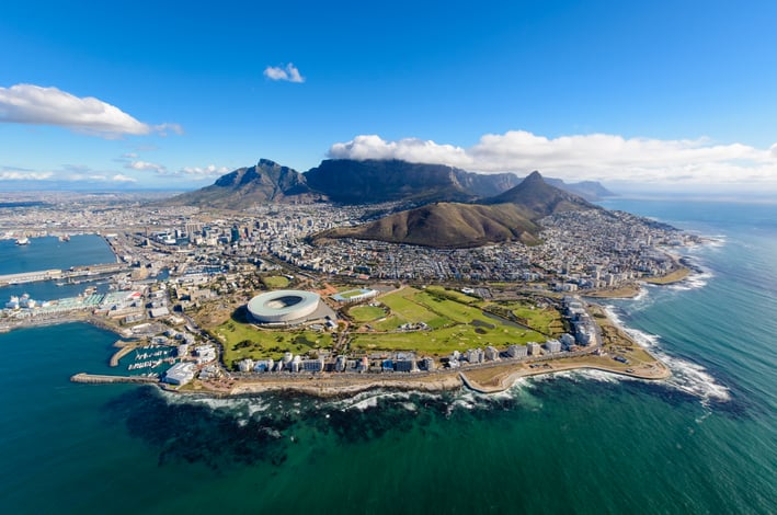 An aerial view of Cape Town, South Africa.