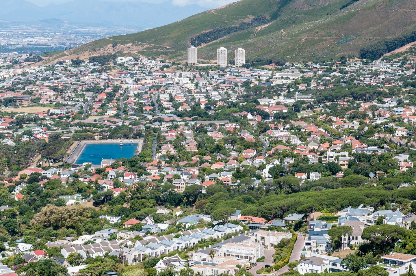 An aerial view of the Gardens suburb, on the slope of Table Mountain
