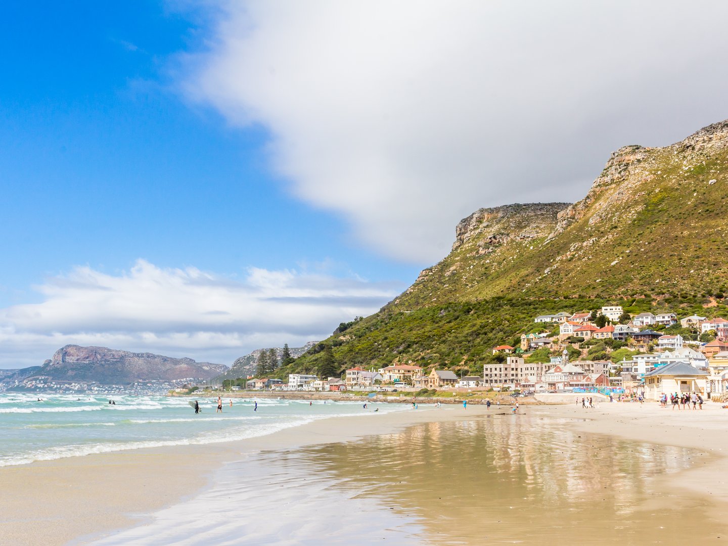 Sand and surf at Muizenberg Beach, Cape Town