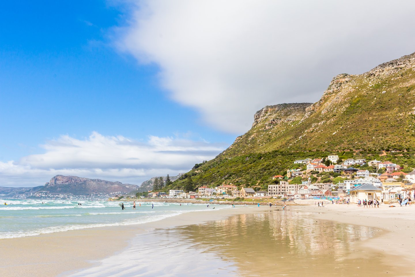 Sand and surf at Muizenberg Beach, Cape Town