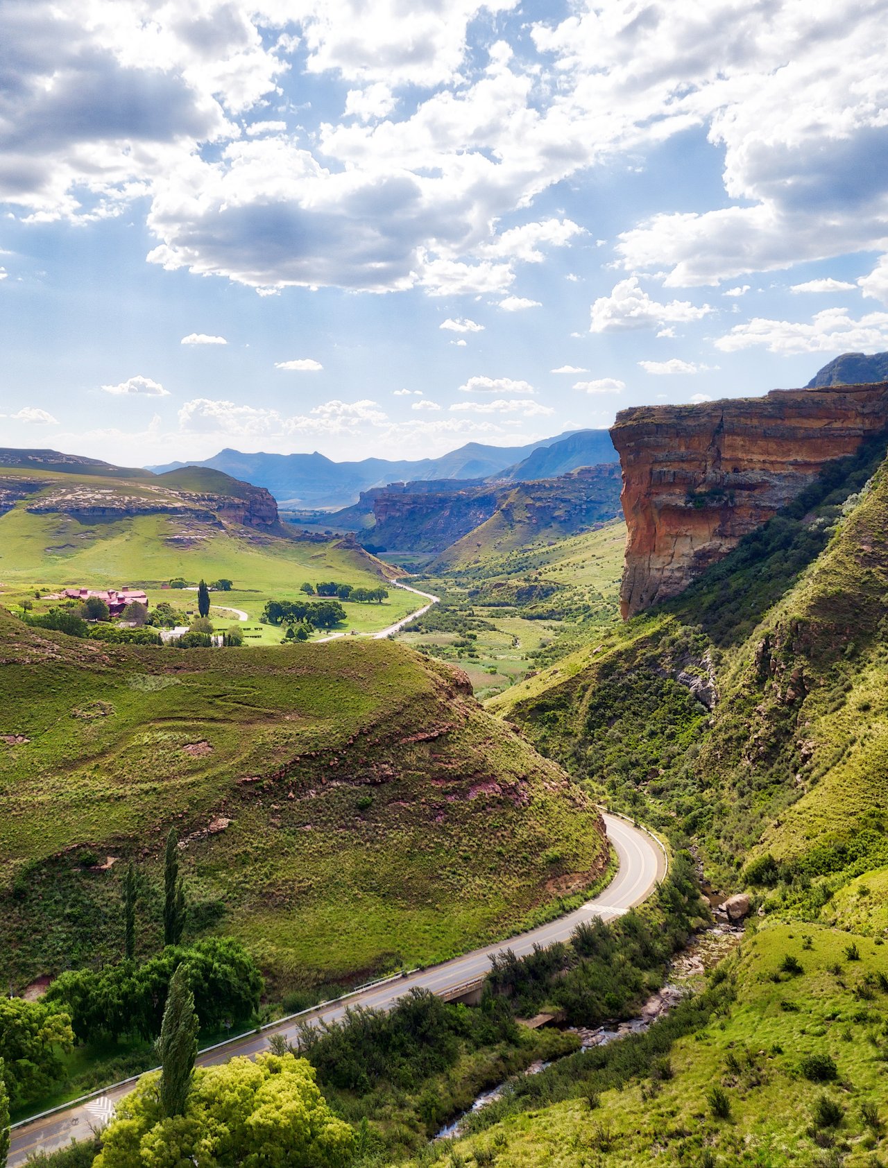The road through Golden Gate Highlands National Park in South Africa