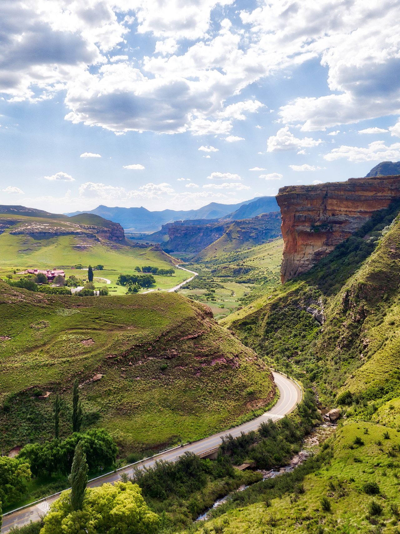 The road through Golden Gate Highlands National Park in South Africa