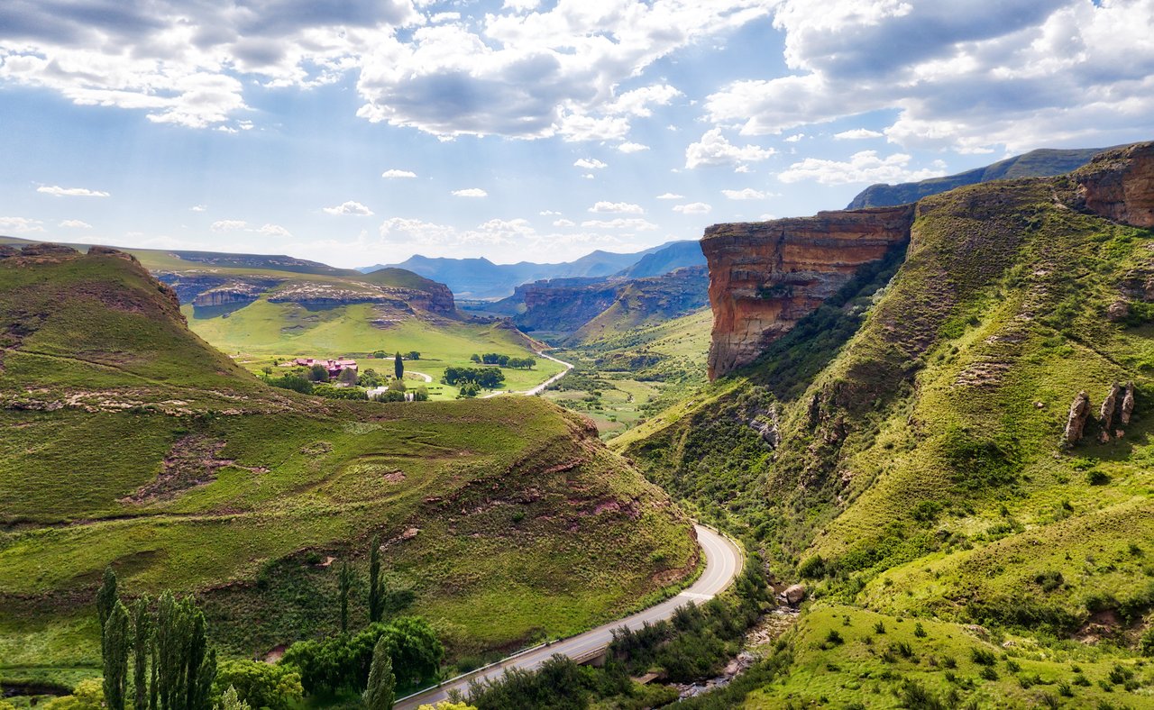 The road through Golden Gate Highlands National Park in South Africa