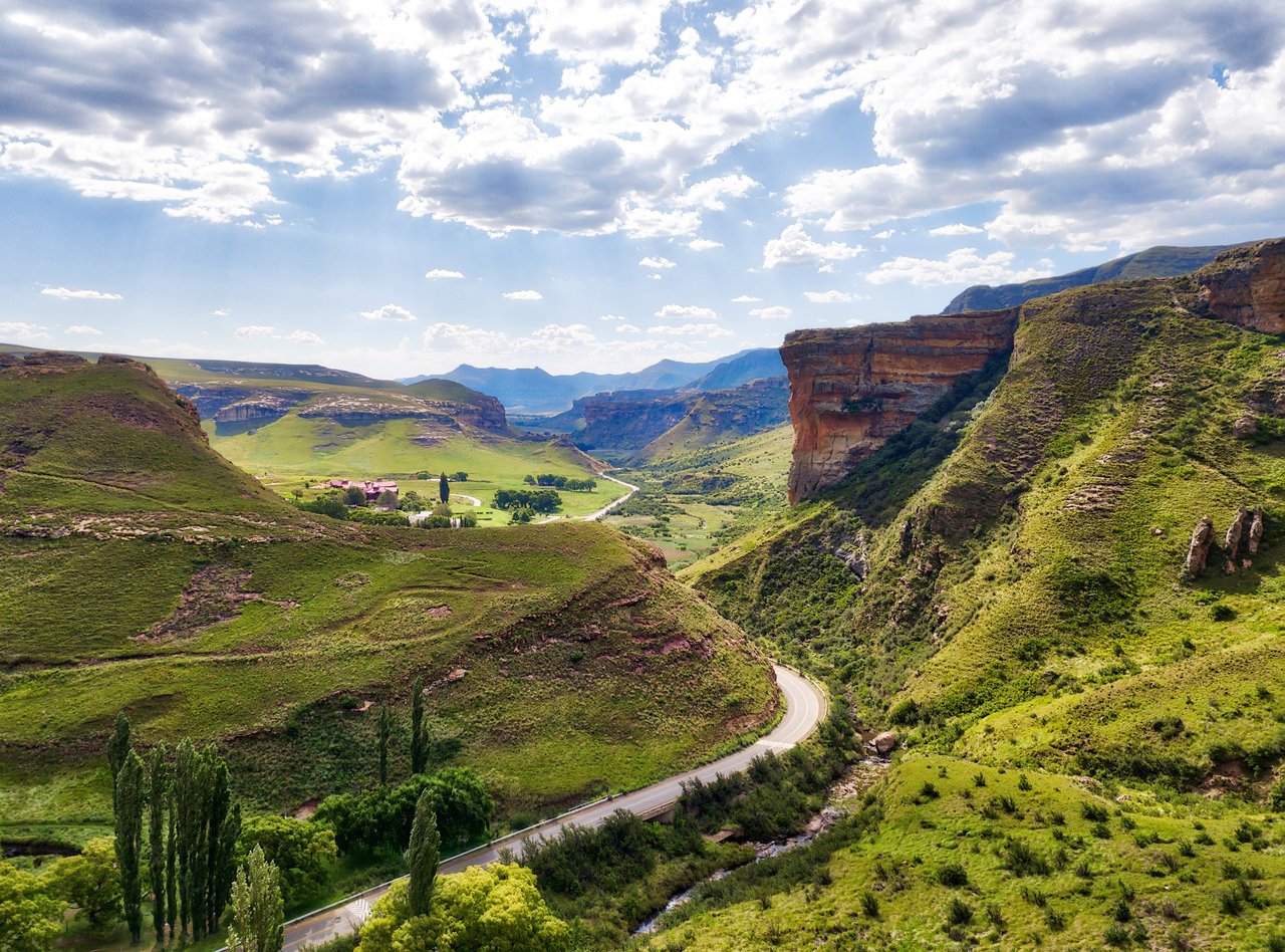 The road through Golden Gate Highlands National Park in South Africa