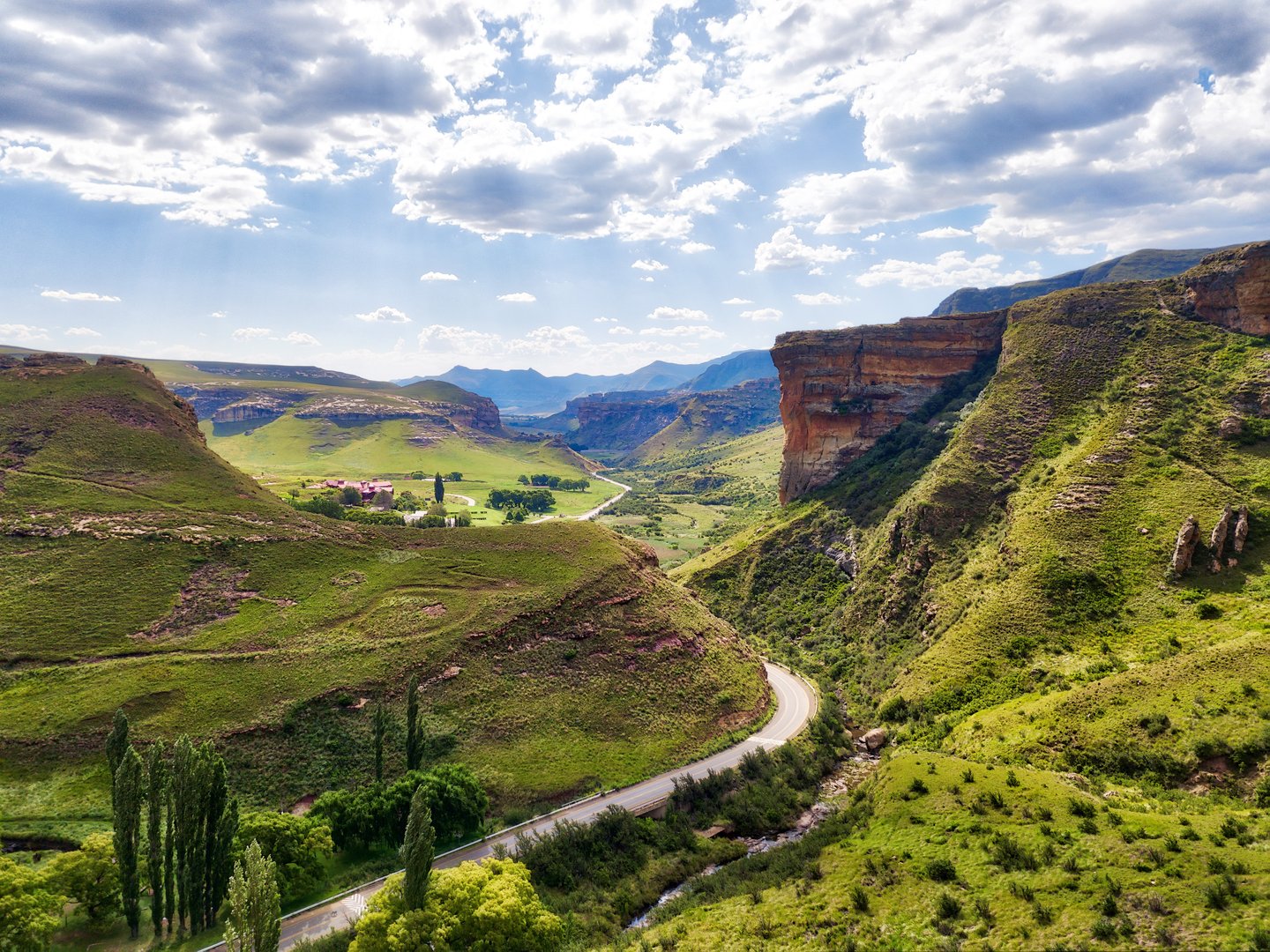 The road through Golden Gate Highlands National Park in South Africa