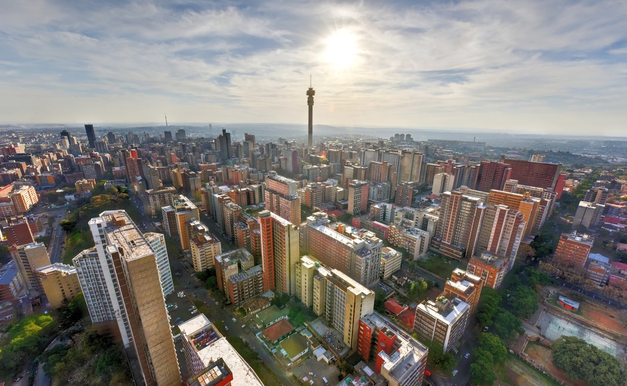Hillbrow tower rising high above the buildings in central Johannesburg.
