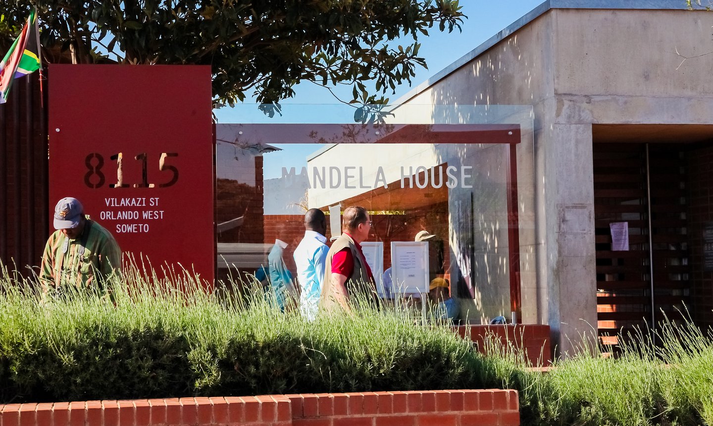 Outside Nelson Mandela's house in Vilakazi Street in Soweto, Johannesburg.