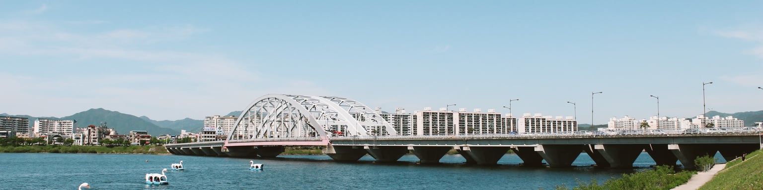 Looking at Chuncheon bridge and city from the riverside.