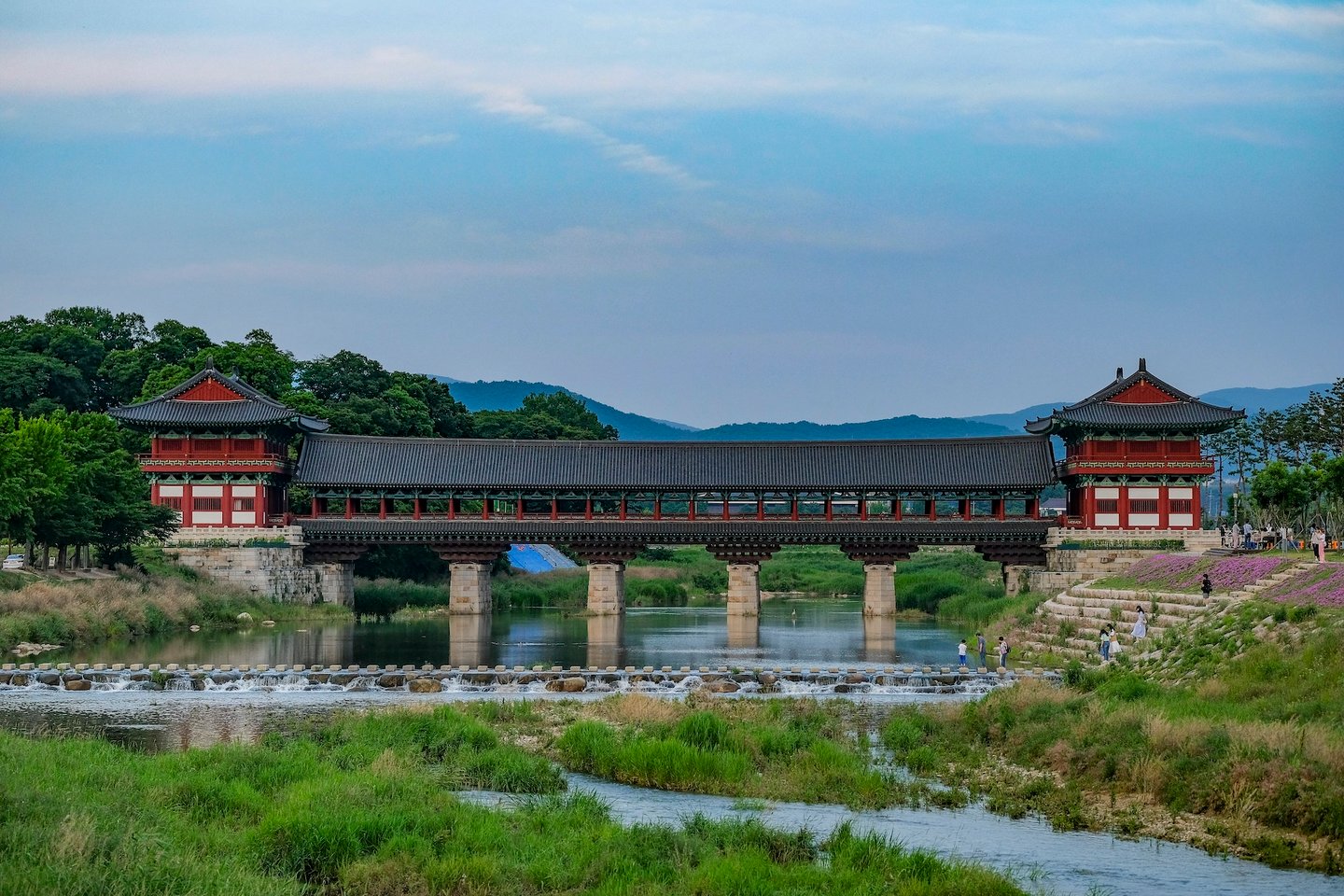 The covered Woljeong Bridge near Gyochon Traditional Village in Gyeongju, South Korea.