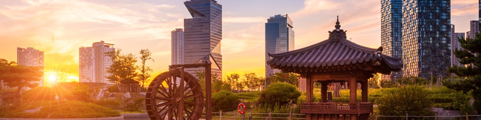 Sunset over Central Park in Incheon, South Korea