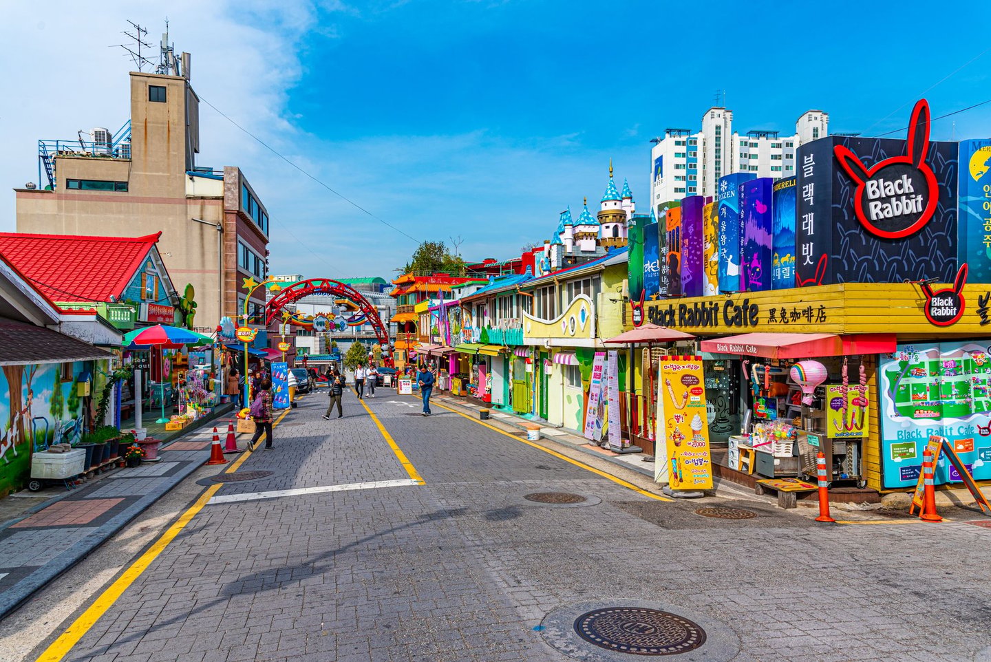 A colourful street in Songwoldong fairytale village in Incheon, South Korea