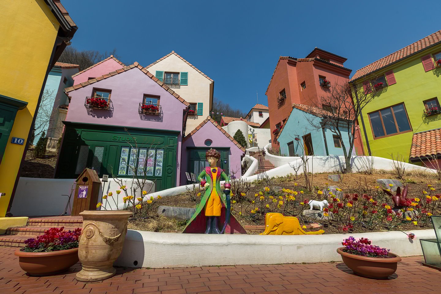 A colourful statue of the Little Prince in Petite France, South Korea.