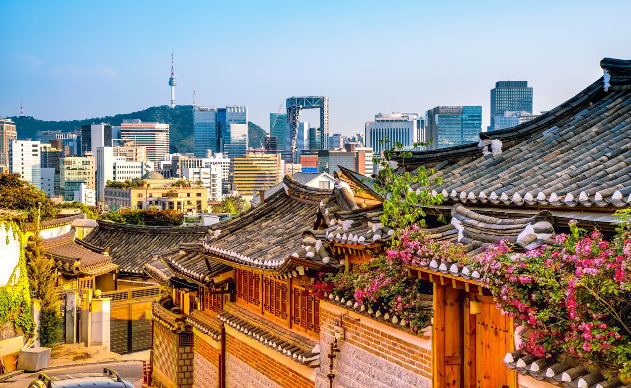 Traditional Korean style architecture at Bukchon Hanok Village in Seoul