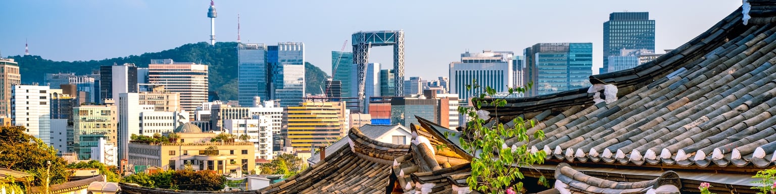 Traditional Korean style architecture at Bukchon Hanok Village in Seoul