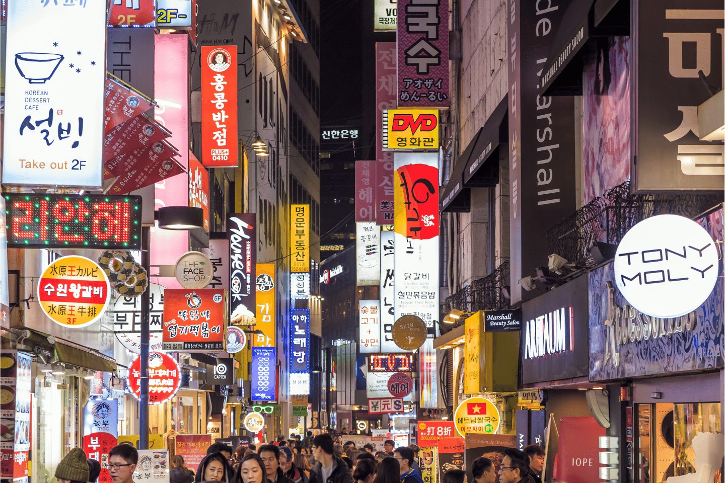 Myeong-Dong Neon Lights in Seoul, South Korea