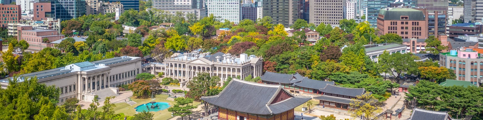 Skyline of seoul and Deoksugung Palace in South Korea