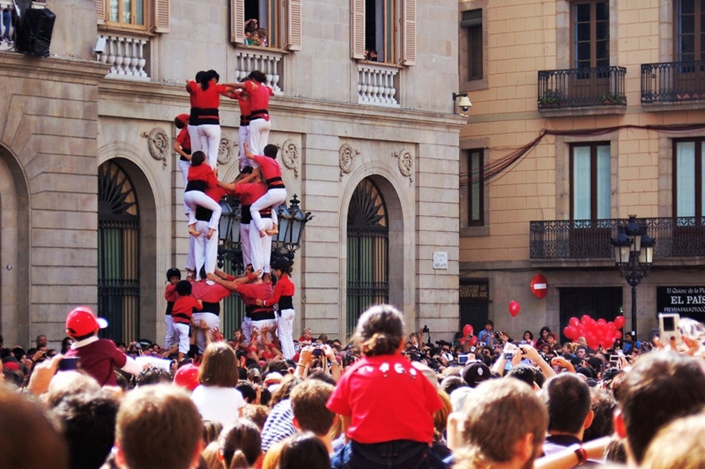 Castellers, Catalan human towers exibiting in the city of Barcelona 