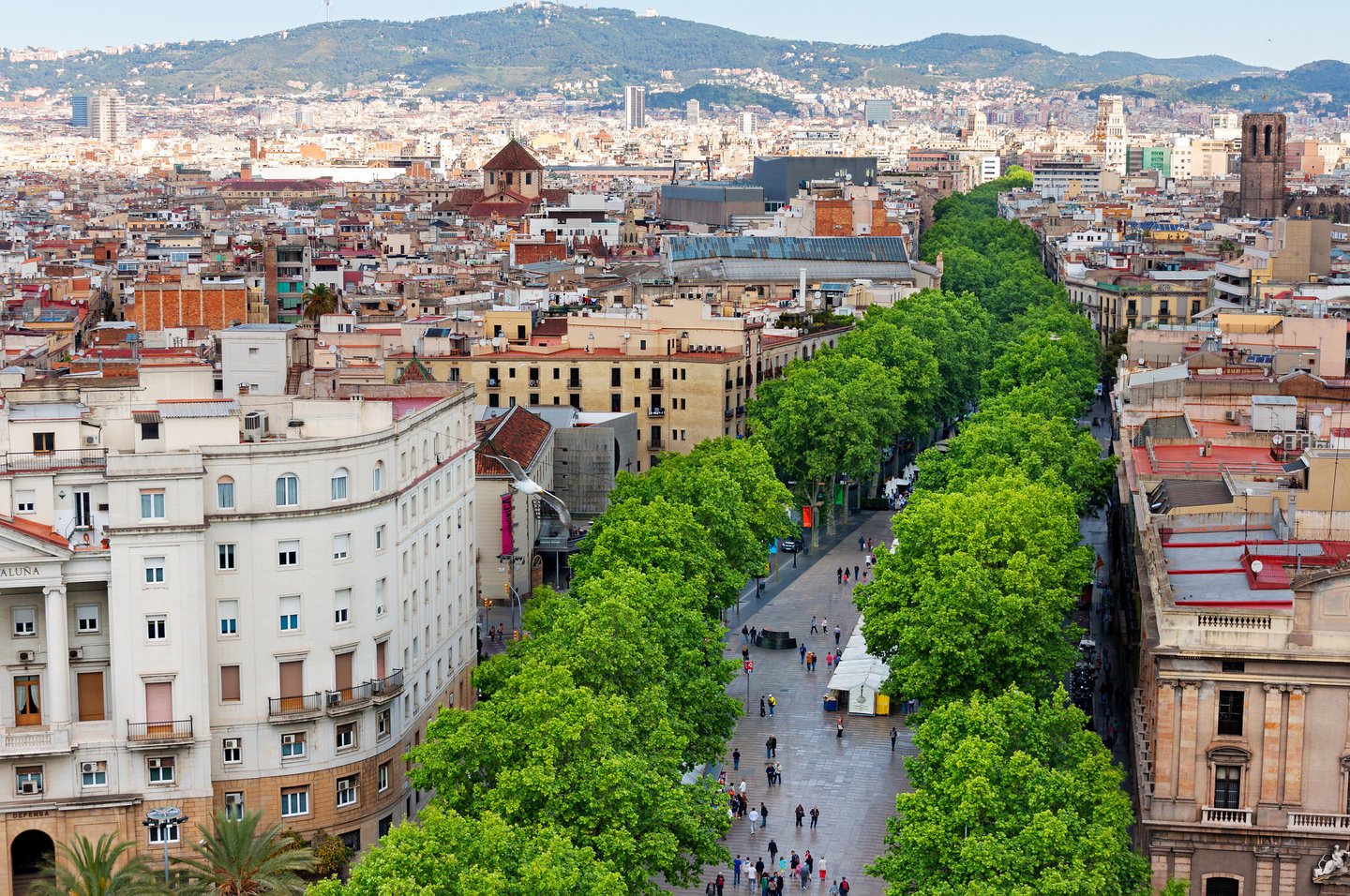An aerial view of Las Ramblas in Barcelona