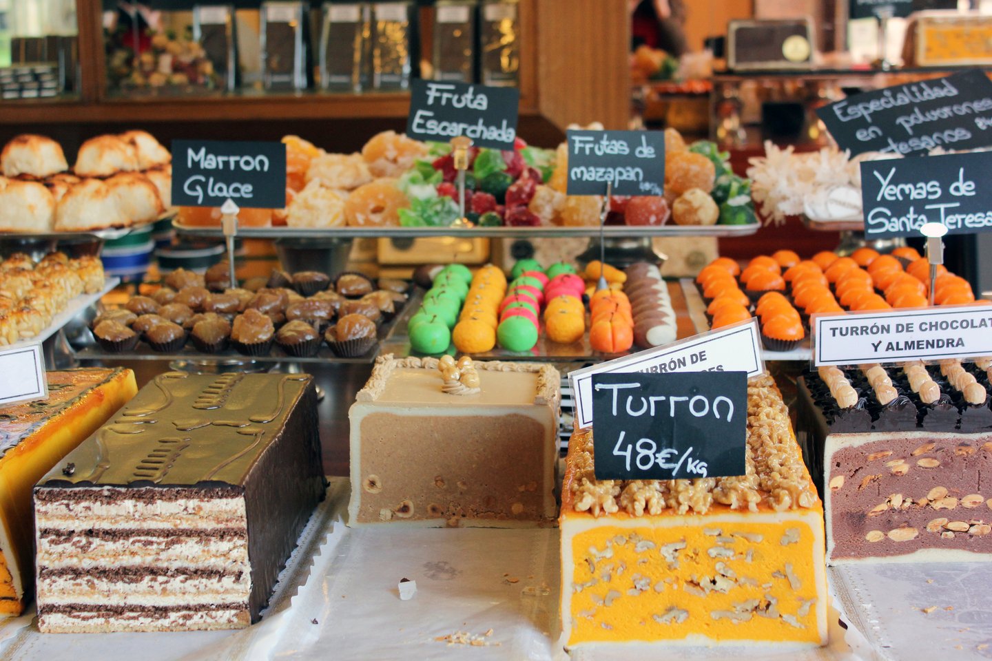 Popular Christmas treats on display at a shop in Spain.