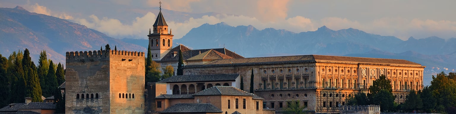 Sunset view at the Alhambra palace and fortress in Granada, Spain