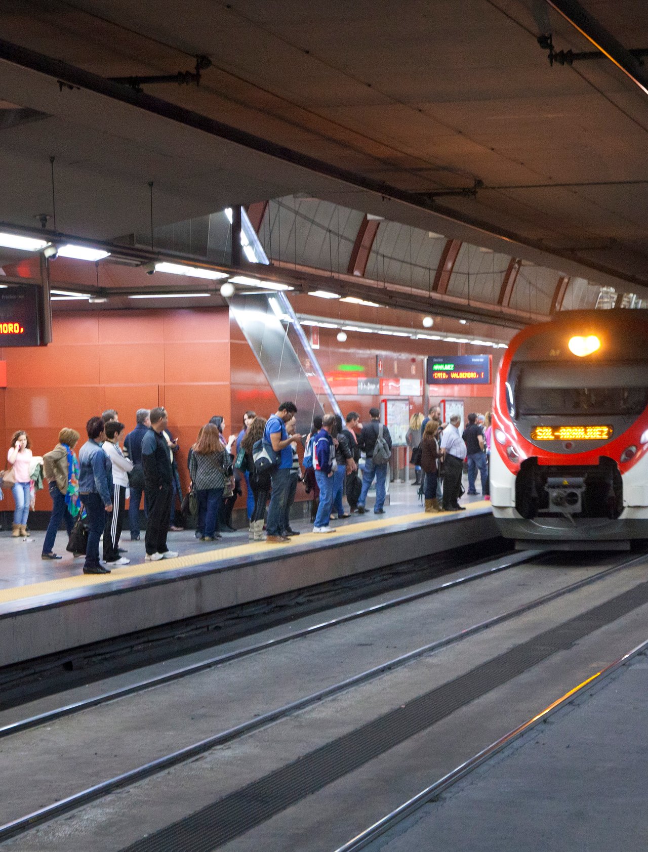 A train coming into the station in Madrid, Spain