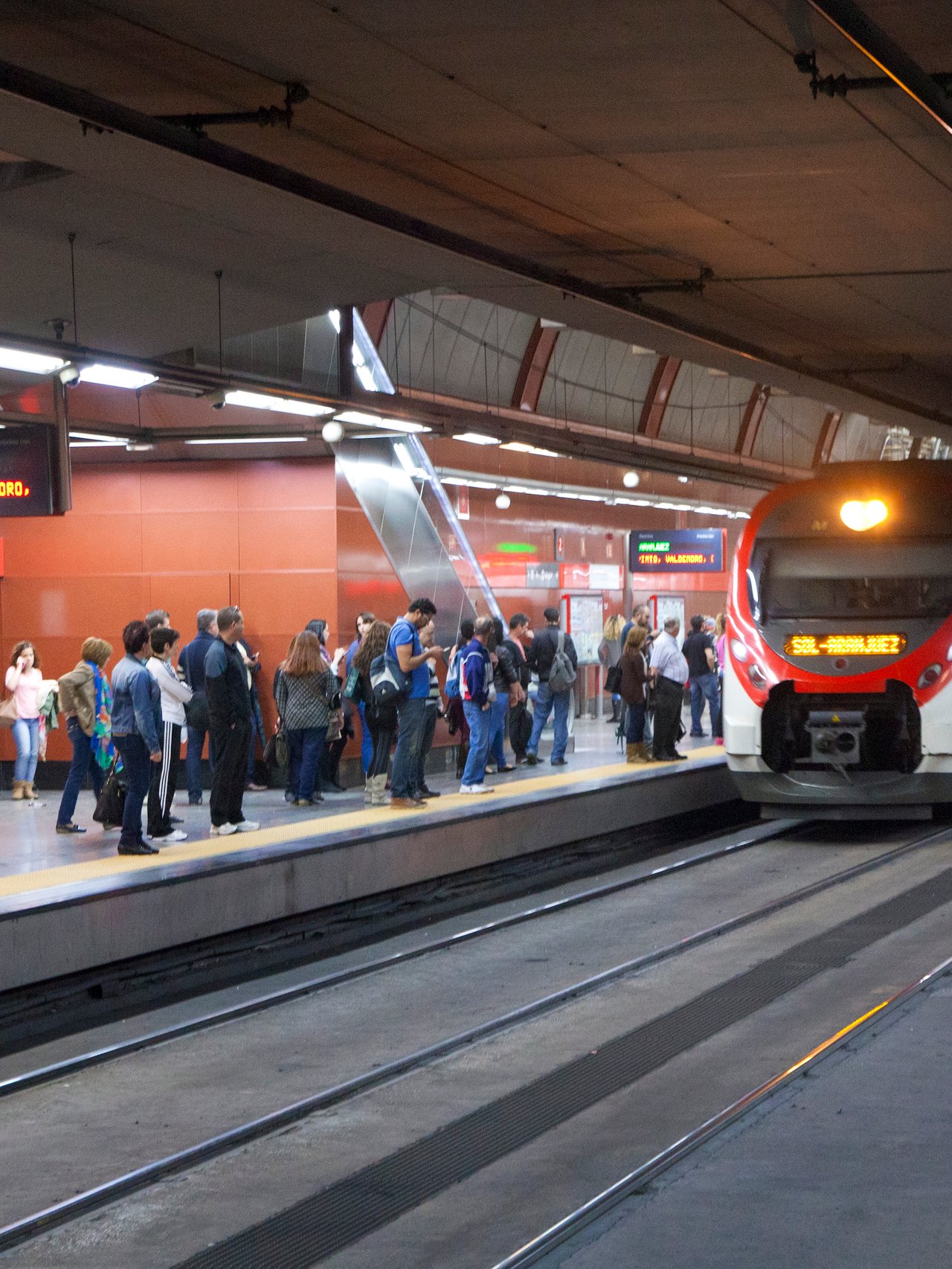 A train coming into the station in Madrid, Spain