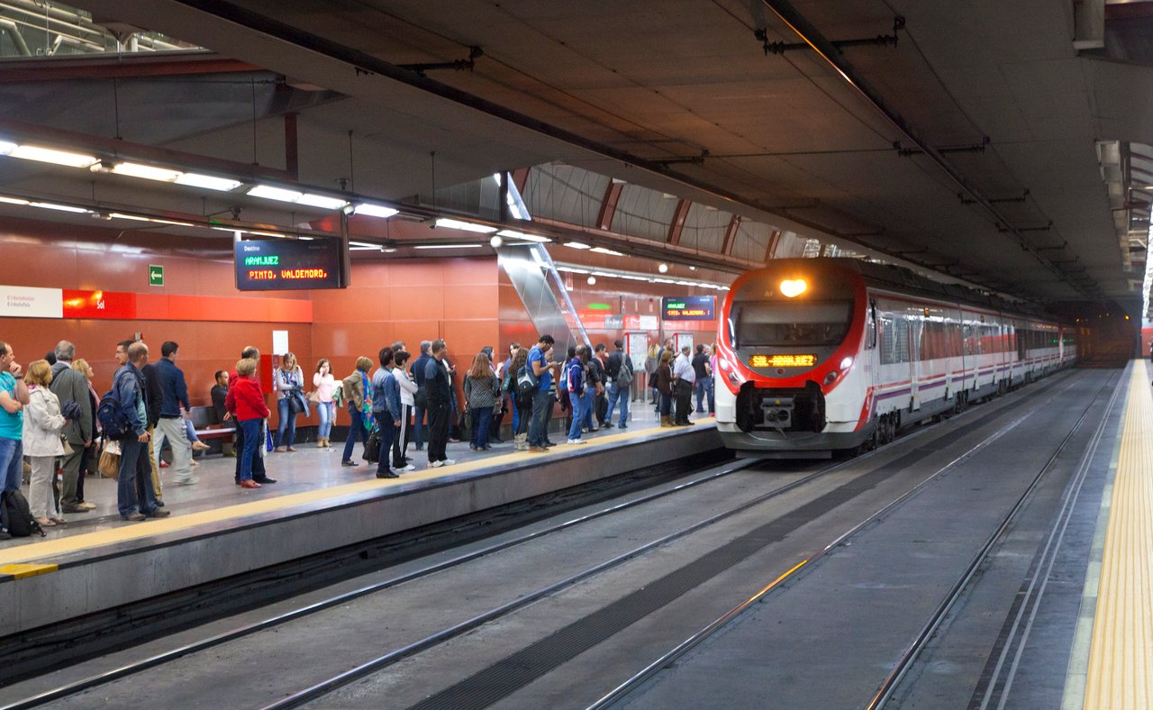 A train coming into the station in Madrid, Spain