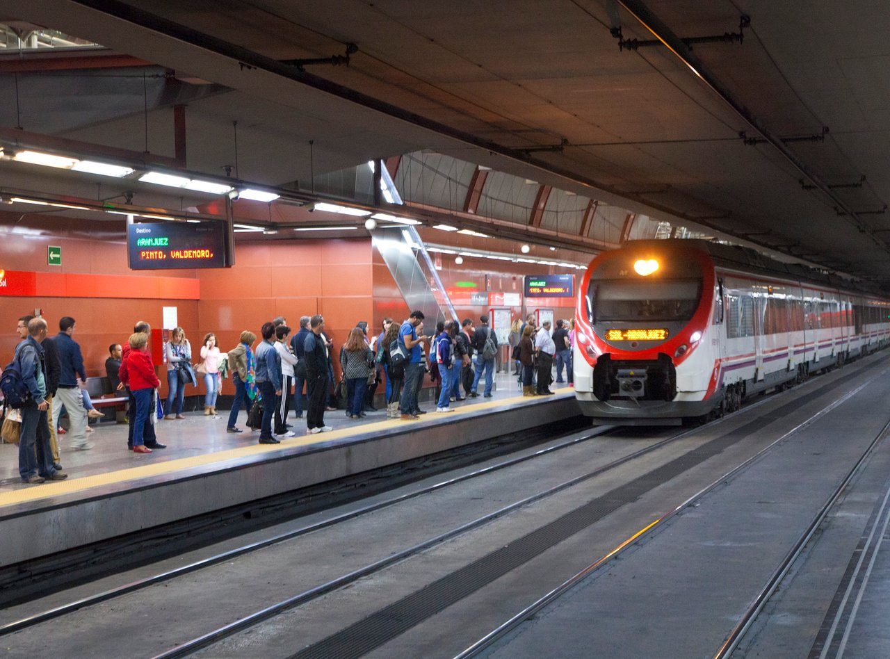 A train coming into the station in Madrid, Spain