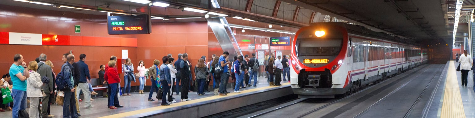 A train coming into the station in Madrid, Spain