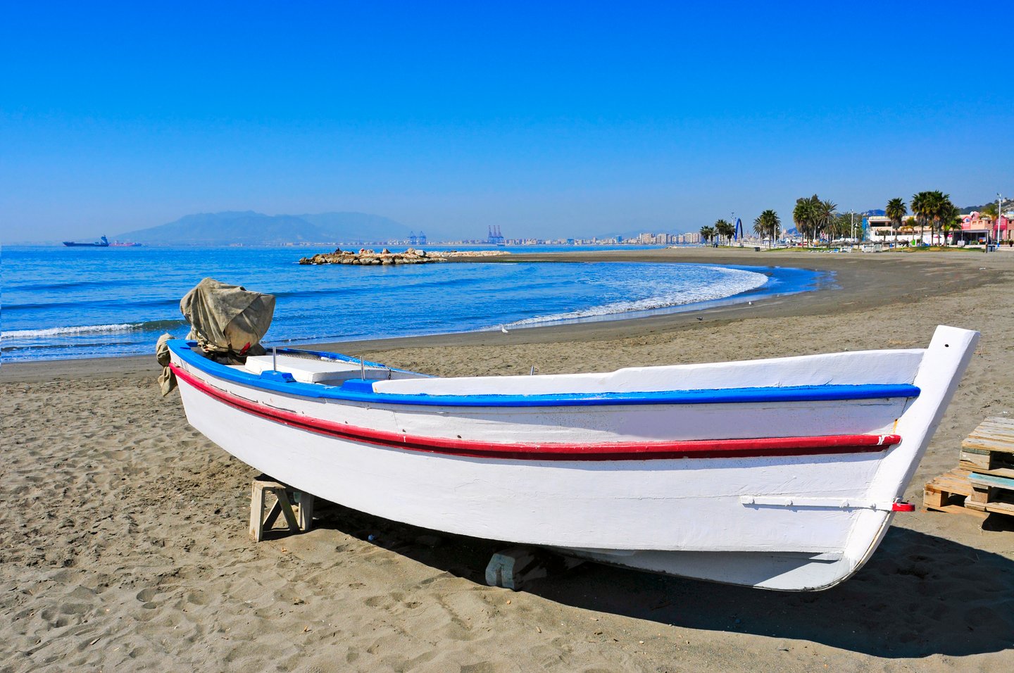 A boat at Pedregalejo Beach in Malaga, Spain