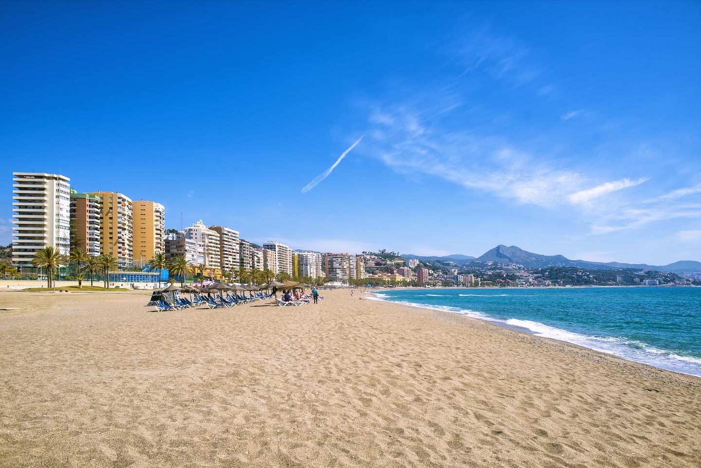 The white sands of Playa La Malagueta in Malaga, Spain