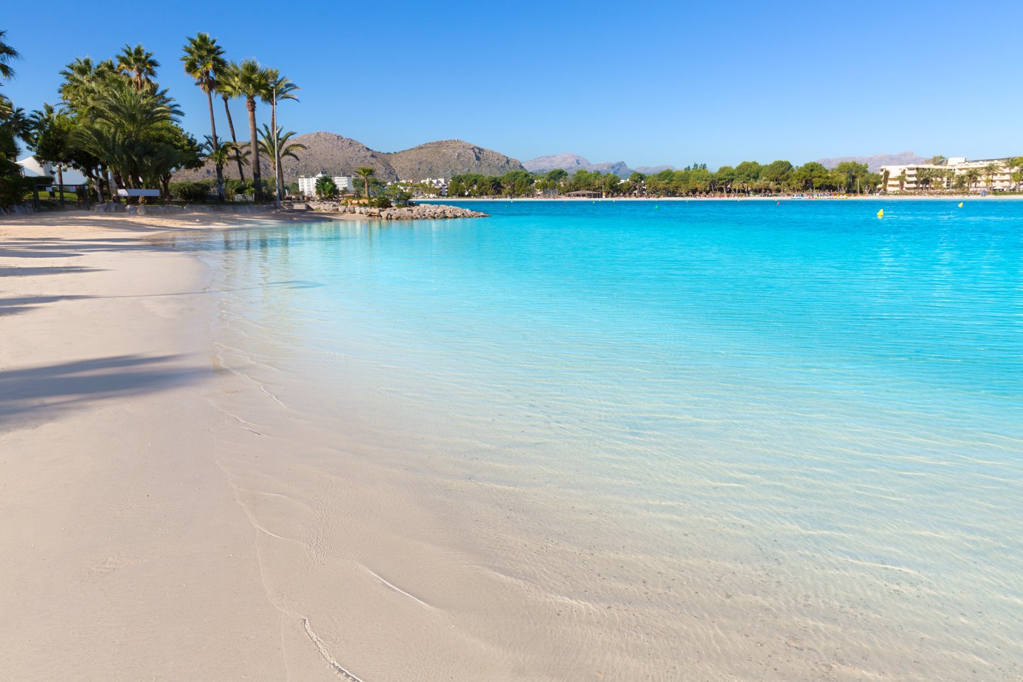 A pristine beach in Bay of Alcudia in Mallorca, Spain