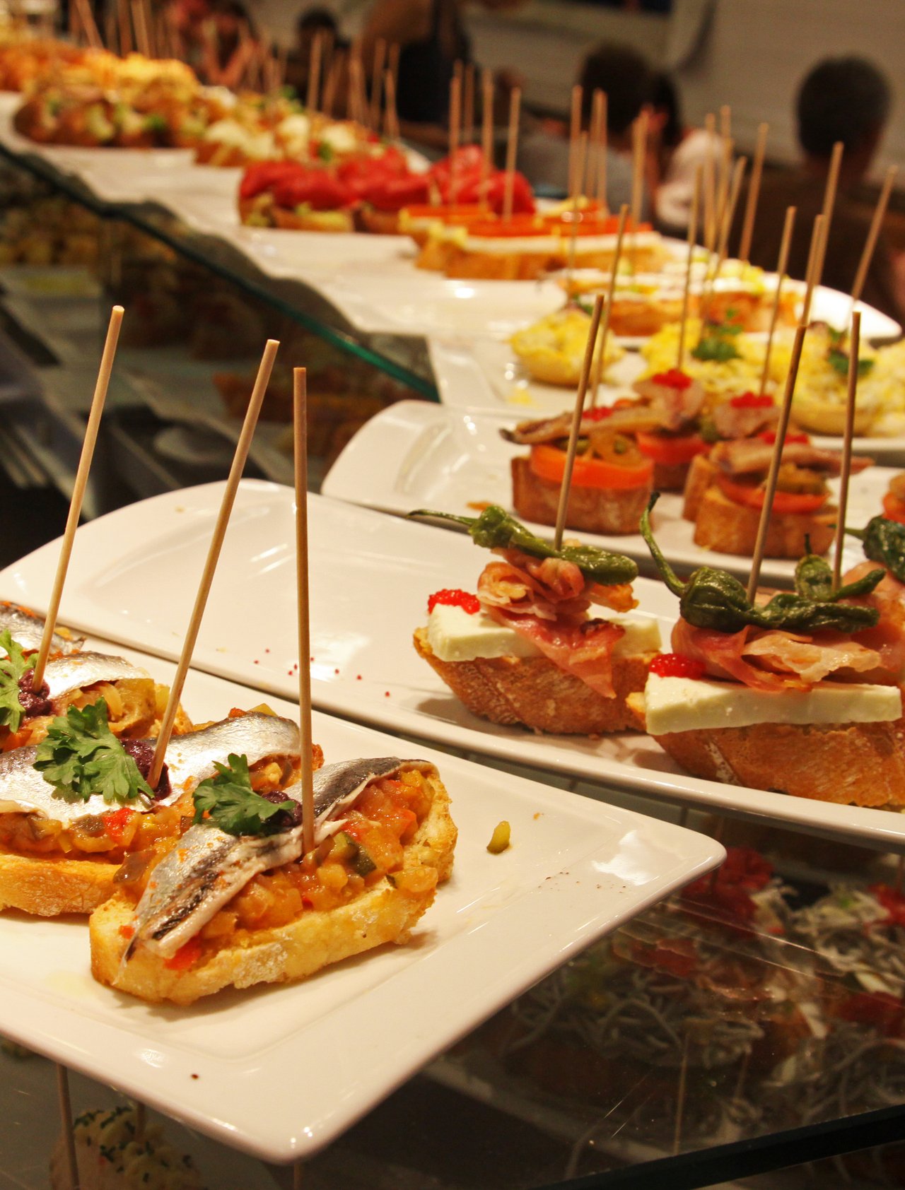 A selection of pinchos in a bar in Spain.