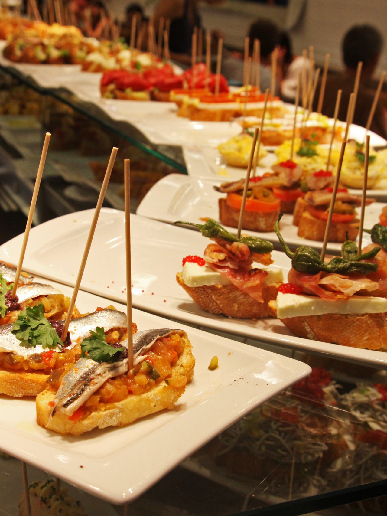 A selection of pinchos in a bar in Spain.