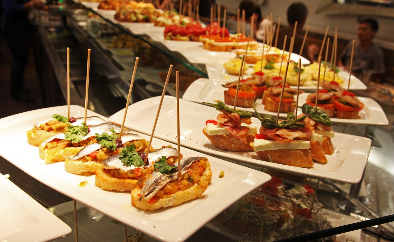 A selection of pinchos in a bar in Spain.