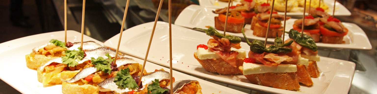 A selection of pinchos in a bar in Spain.