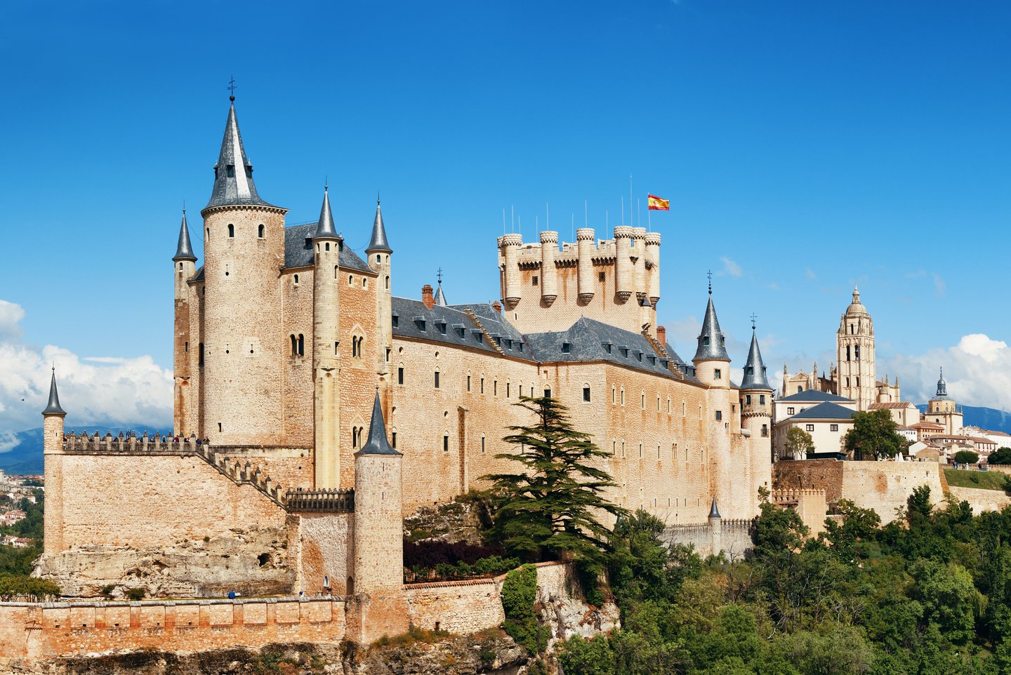 Towers and turrets of the Alcazar de Segovia in Spain.