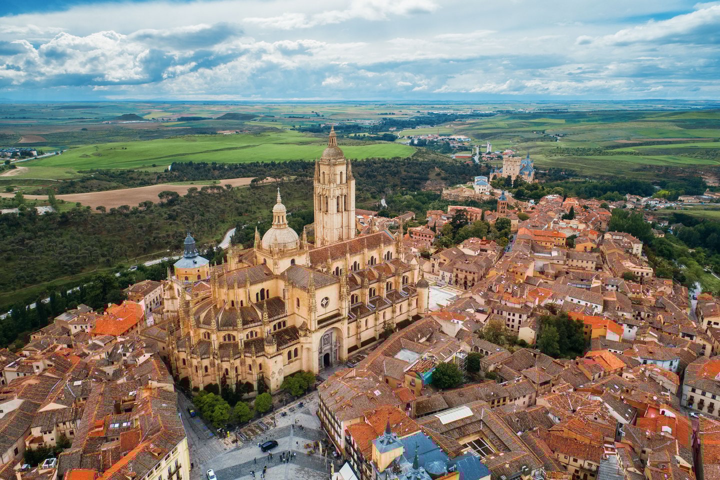 An aerial view of Segovia Cathedral