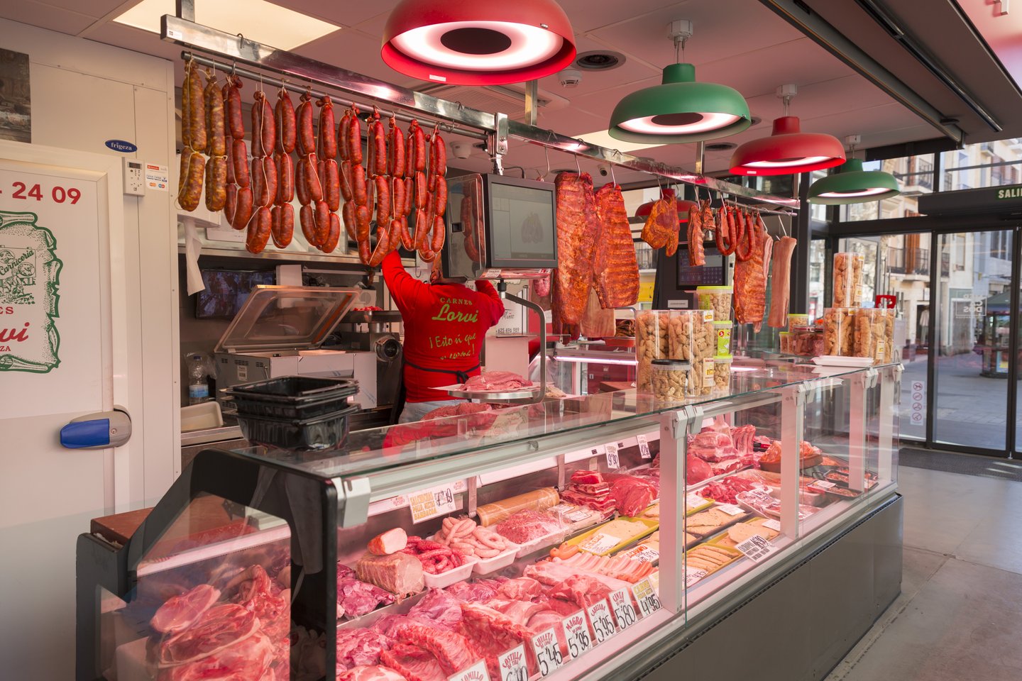 A charcuterie shop in the Mercado Centrale in Zaragoza, Spain