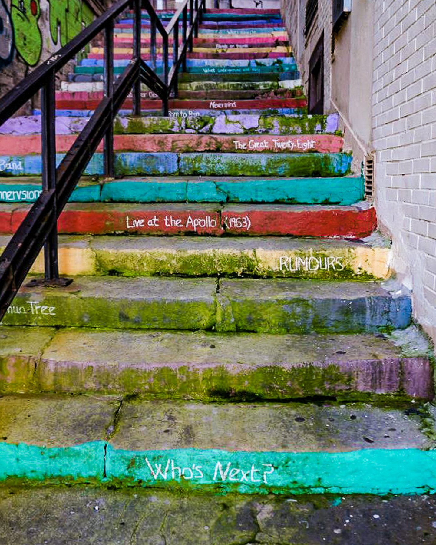 A colourful, painted staircase in Zaragoza, Spain