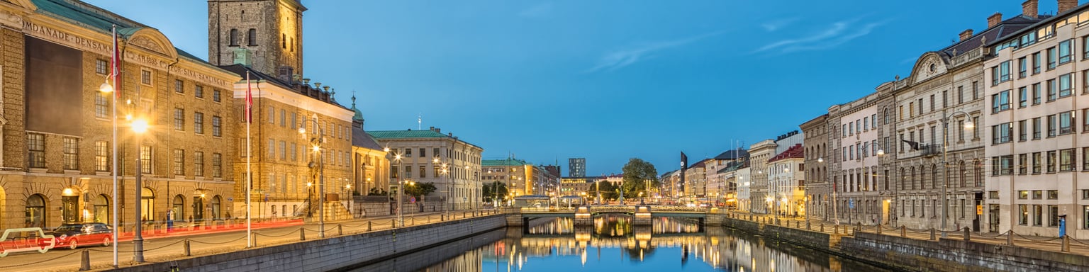 Cityscape of Gothenburg from Big Harbor Canal