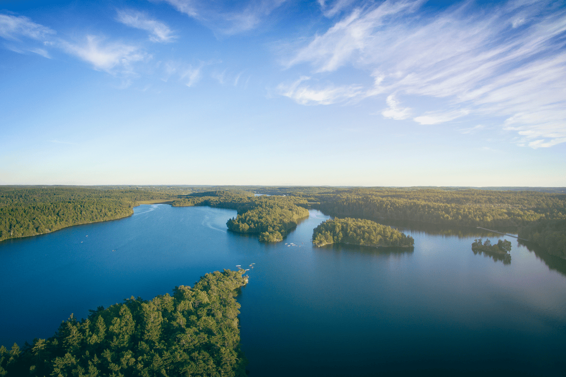 An aerial view of lake in Sweden in summer