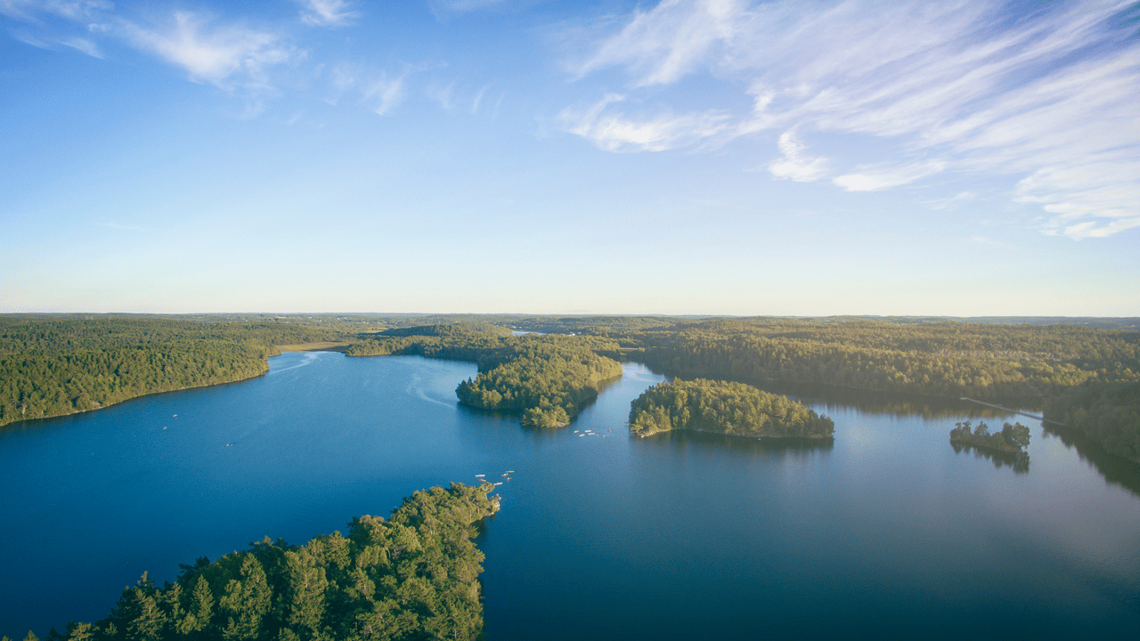 An aerial view of lake in Sweden in summer