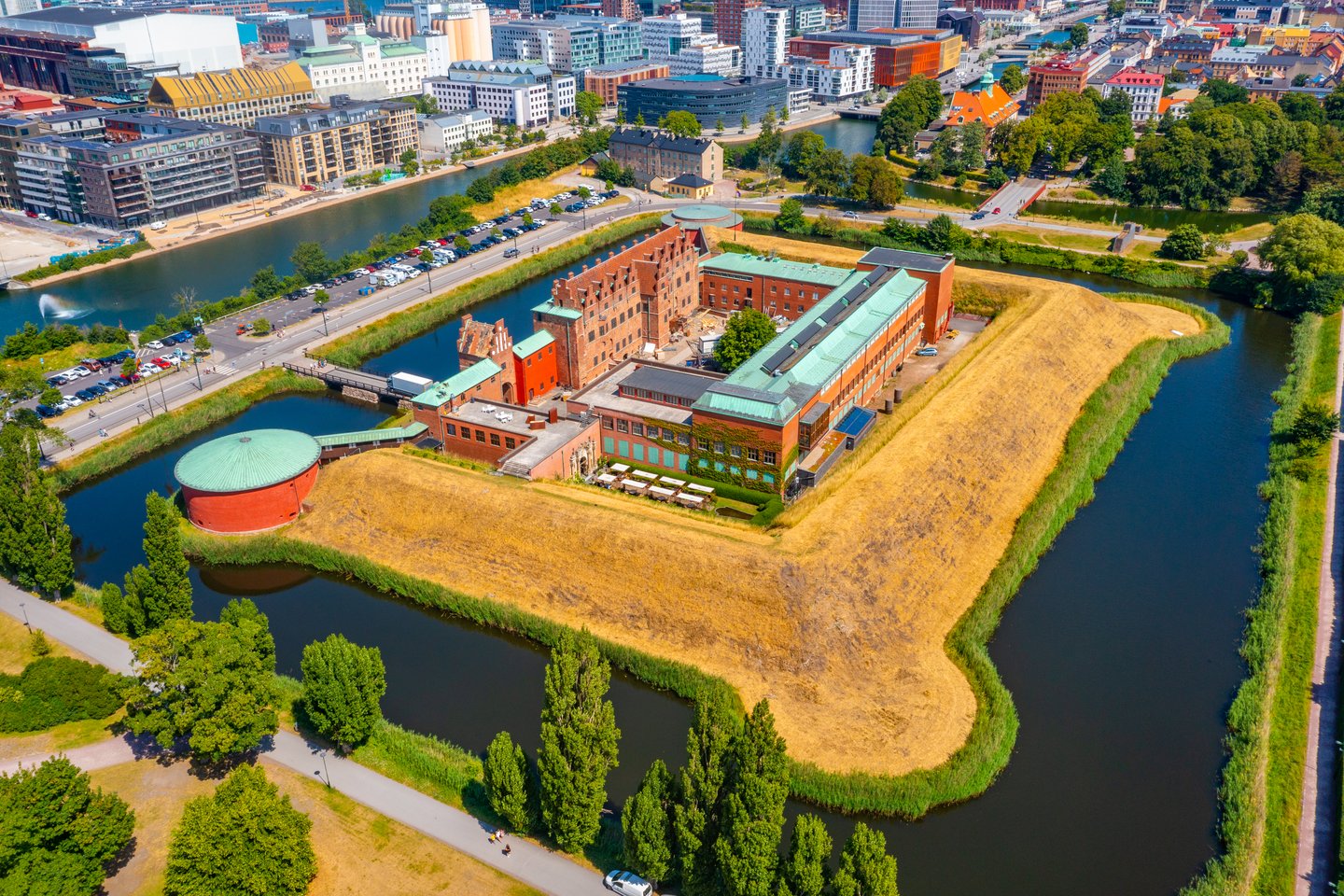 An aerial view of Malmo Castle