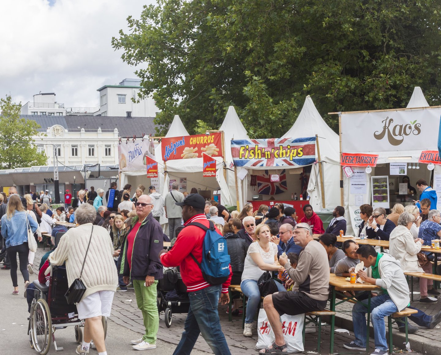 Food stalls with global dishes at a festival in Malmo