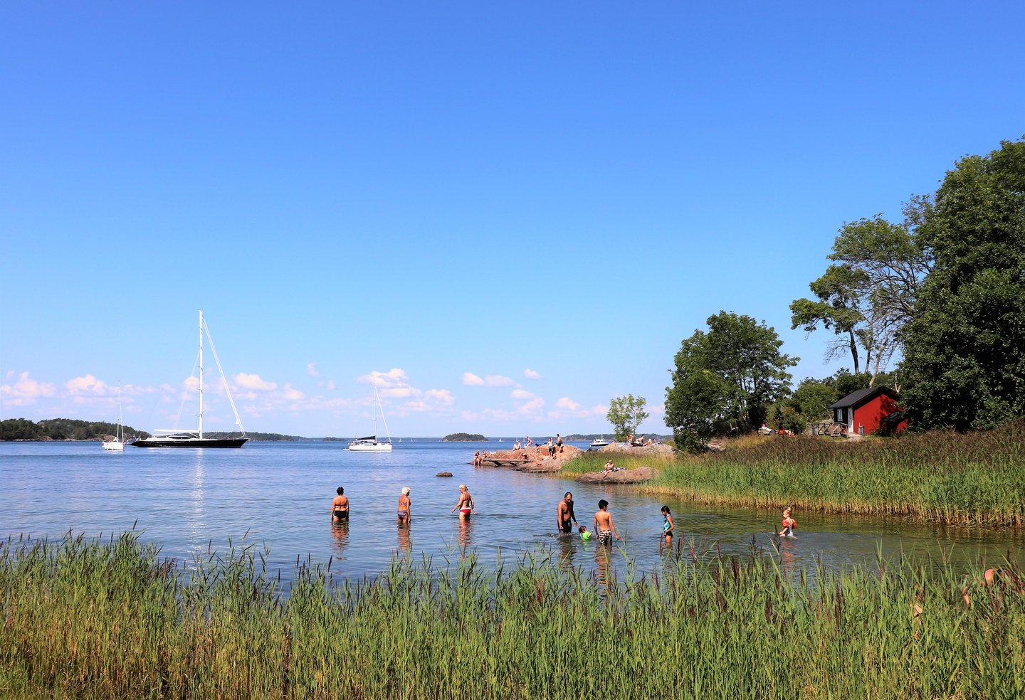 People enjoying the water on Grinda, an island near Stockholm