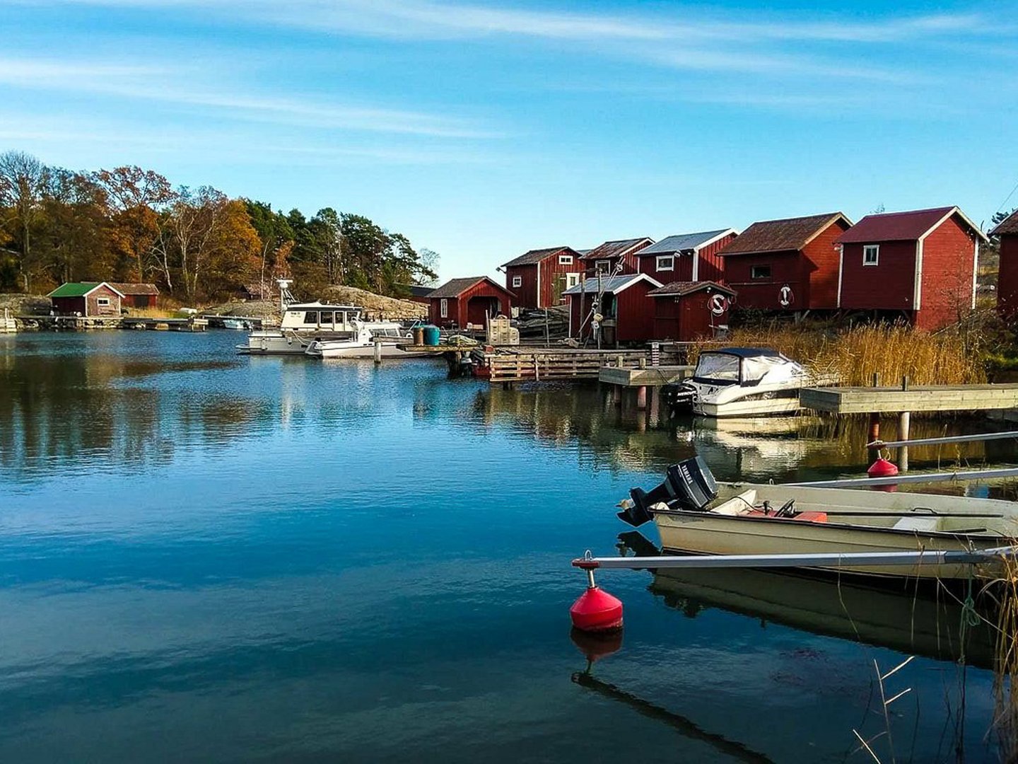 Boats and boathouses at the island of Möja in Sweden